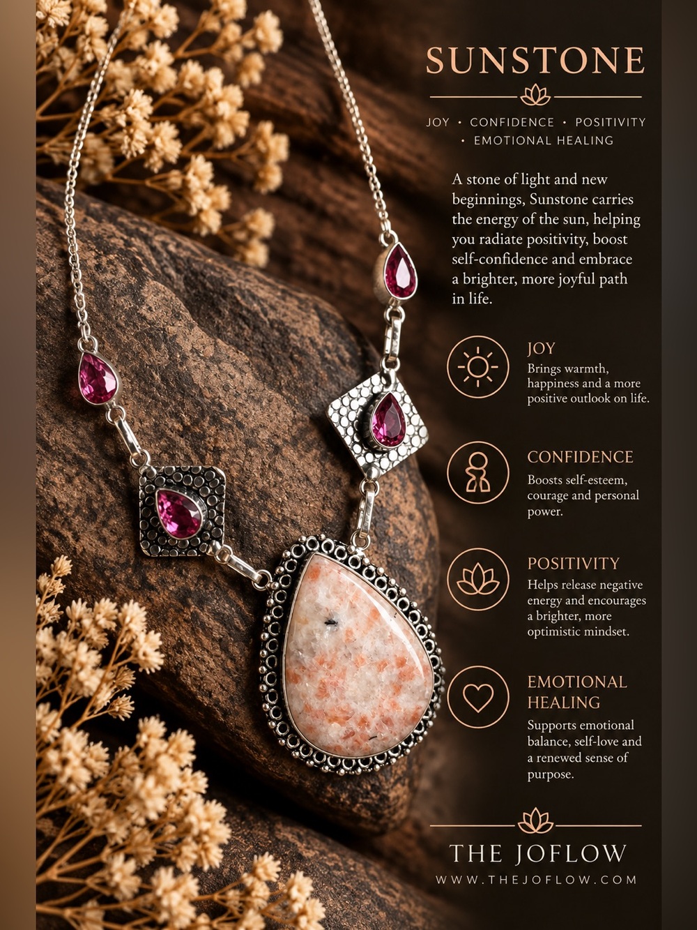 925 Emotional Healing Sunstone + Pink Tourmaline Necklace